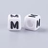 White Letter M Acrylic Cube Beads X-PL37C9308-M-2