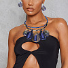 Aluminum Wire Wrapped Resin Beaded Oval Pendant Necklaces & Flat Round Dangle Earrings Sets WGF604D-02-2
