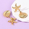 304 Stainless Steel Shell Shape with Starfish Shape Dangle Stud Earrings EJEW-Z135-02G-01-3