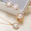 Brass Micro Pave Clear Cubic Zirconia Pendant Necklaces & Stud Earrings & Rings Sets WG2C5C9-02-1