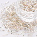 Glass Bugle Beads, Silver Lined, Gold, 1.8~2.2x1.8~2mm, Hole: 0.8~0.9mm,  about 15000pcs/pound