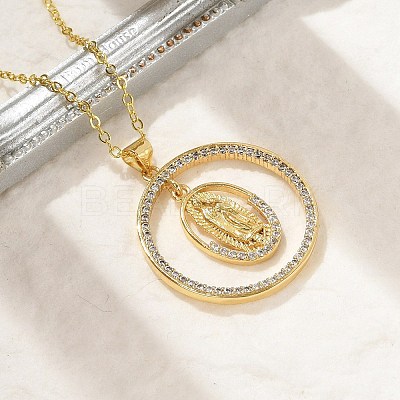 Brass Micro Pave Clear Cubic Zirconia Ring Pendant Necklaces LS-NJEW-P322-A03-G-1