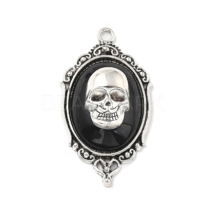 Gothic Style Oval with Skull Alloy Resin Pendants PALLOY-V007-04AS-02-1