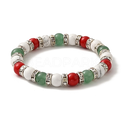 Christmas Theme Gemstone Round Beaded Stretch Bracelets for Women BJEW-TA00538-1