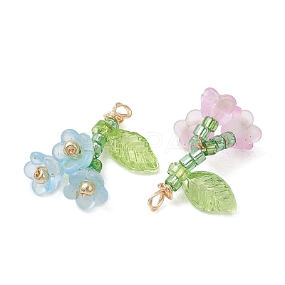 7Pcs Glass Seed Bead and Acrylic Beads Pendants PALLOY-MZ01325-1