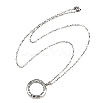 304 Stainless Steel Visible Flat Round Locket Pendant Pet Urn Ashes Necklaces LS-NJEW-S455-08P-1