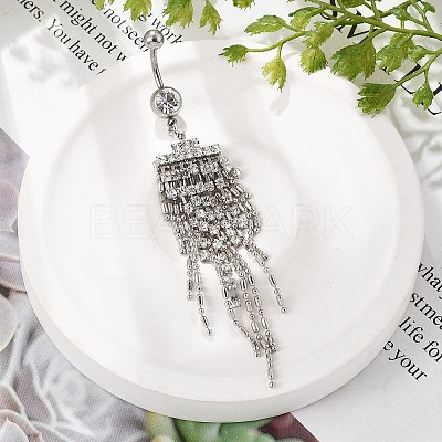 Alloy Crystal Rhinestone Dangle Curved Barbell Belly Rings LS-AJEW-R007-04P-03-1
