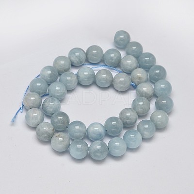 Round Natural Aquamarine Bead Strands G-F289-01-10mm-AA-1