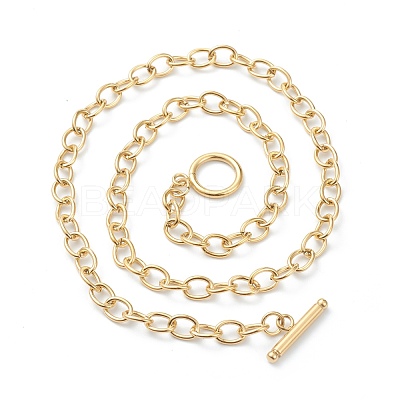 PVD Vacuum Plating 304 Stainless Steel Cable Chain Necklaces NJEW-I248-21G-1