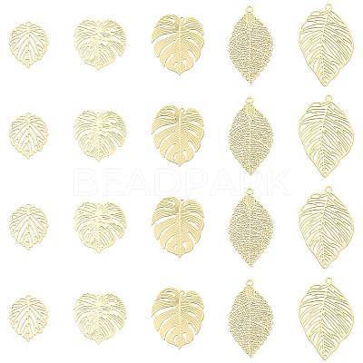 20Pcs 5 Styles Rack Plating Brass Filigree Pendants KKC-FS0001-05KCG-1