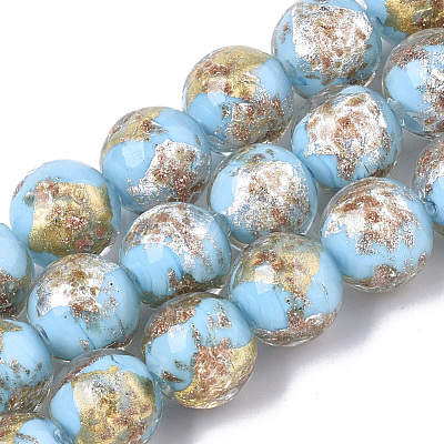 Handmade Gold Sand Lampwork Bead Strands FOIL-T003-01C-1
