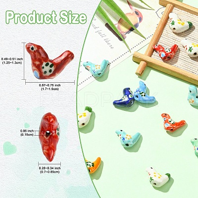 15Pcs Handmade Printed Porcelain Beads PORC-YW0001-44-1