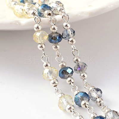 Silver Color Plated Brass Handmade Glass Beaded Chains AJEW-JB00204-1