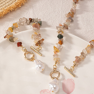 Alloy & Natural Gemstone Chips Beaded Necklaces & Beaded Bracelets Sets FS-WGA97E1-01-1