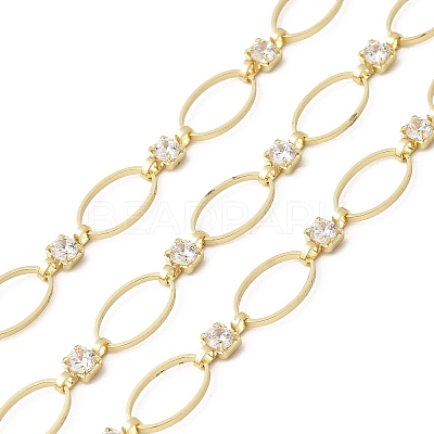 Handmade Brass Pave Clear Cubic Zirconia Oval Link Chains CHC-G027-02LG-1
