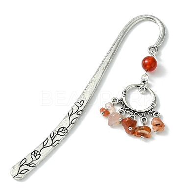 5Pcs 5 Style Ring Alloy Pendant Bookmarks with Gemstone Chip Tassels AJEW-TA00009-1