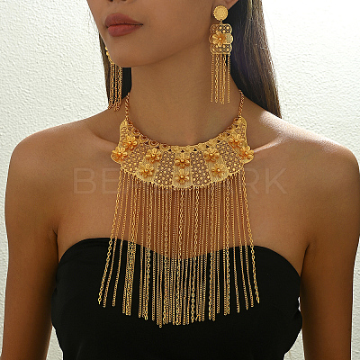 Luxurious Iron Middle Eastern Style Flower Tassels Earrings & Necklaces Sets for Women IU6817-1