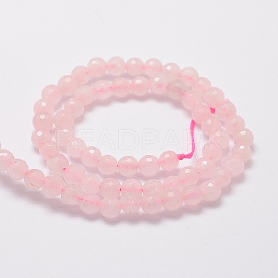 Faceted Round Natural Rose Quartz Bead Strands G-L437-12-8mm-1