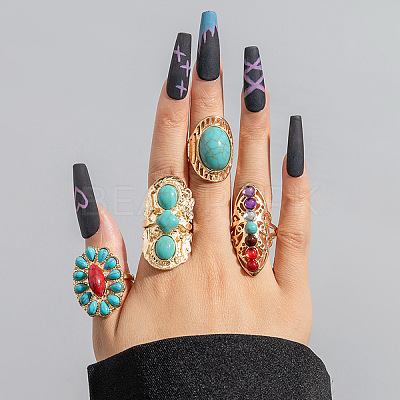 4Pcs Adjustable Alloy Finger Rings Sets RJEW-L131-02G-1