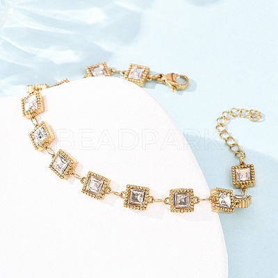 304 Stainless Steel Pave Glass Link Chains Bracelets for Women BJEW-G780-04G-1
