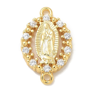Rack Plating Brass Clear Cubic Zirconia Religion Oval Virgin Mary Connector Charms KK-L224-097G-1