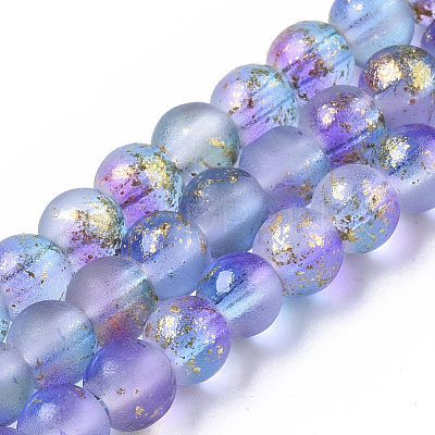 Frosted Spray Painted Glass Beads Strands X-GLAA-N035-03A-C05-1