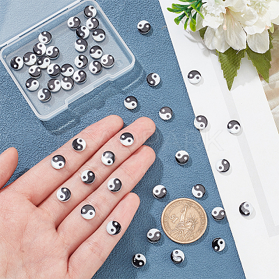 50Pcs Natural Freshwater Shell Printed Beads SHEL-NB0001-56A-1