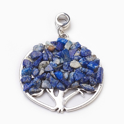 Natural Lapis Lazuli European Dangle Charms PALLOY-JF00353-05-1