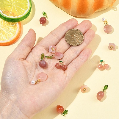 1Pc Natural Agate Pomegranate/Fu Melon Charms with Leaf G-YW0002-67-1