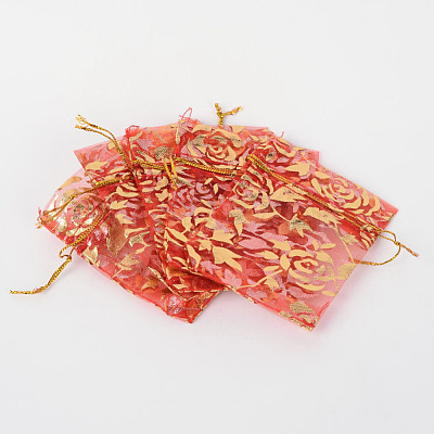 Rose Printed Organza Bags X-OP-R021-7x9-06-1