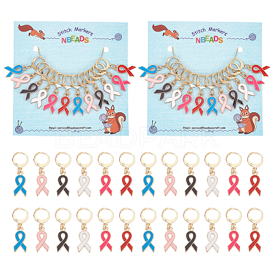 Alloy Enamel Awareness Ribbon Charm Locking Stitch Markers HJEW-PH01815-1