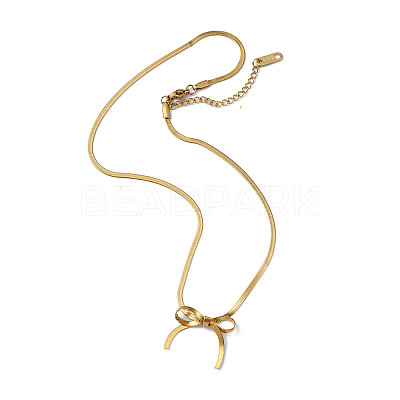 304 Stainless Steel Bowknot Pendant Necklace NJEW-Z028-02G-1
