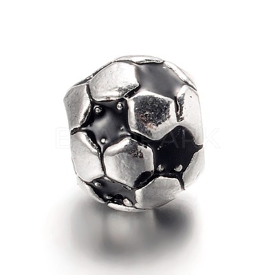 Large Hole FootBall/Soccer Ball Alloy Enamel European Beads MPDL-L013-02B-1