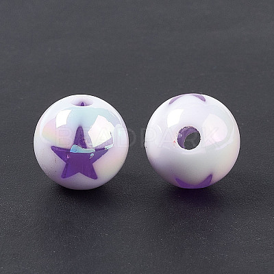 UV Plating Rainbow Iridescent Acrylic Beads OACR-H015-14-1