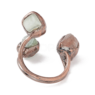 Natural Gemstone & Quartz Crystal Irregular Nugget Open Cuff Ring RJEW-I082-07R-1