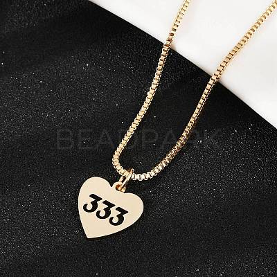 Brass Heart with Lucky Number 333 Pendant Necklaces & Alloy Pendants Sets SJEW-P005-01G-1
