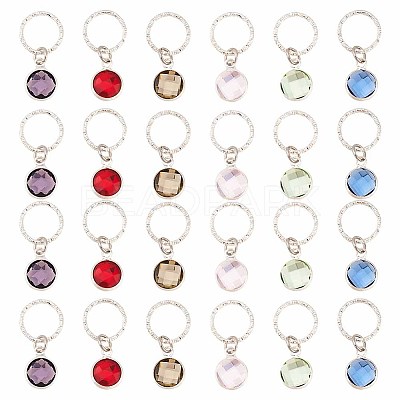 24Pcs 6 Colors Brass Glass Dreadlocks Beads OHAR-AB00011-1