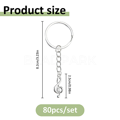 80Pcs Musical Note Alloy Keychain KEYC-FH00091-1