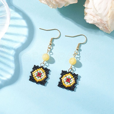 Handmade Glass Seed Beaded Window Lattice Pattern Dangle Earrings EJEW-MZ00560-04-1