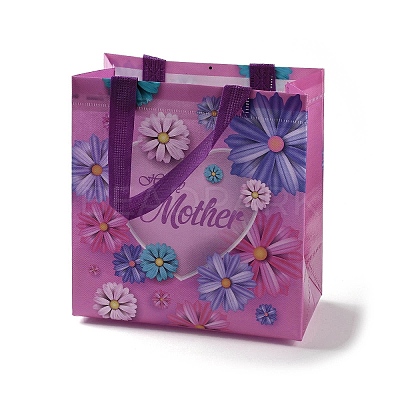 Mother's Day Theme Printed Flower Non-Woven Reusable Folding Gift Bags with Handle ABAG-F009-C02-1