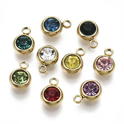 PVD Vacuum Plating 201 Stainless Steel Rhinestone Charms STAS-S068-G-1