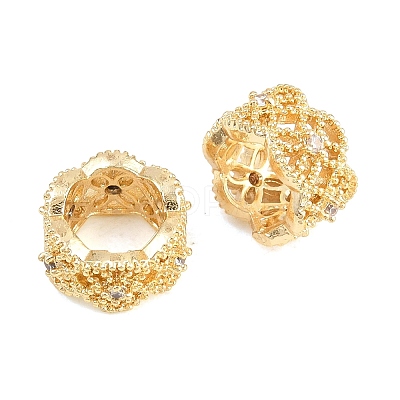 Flower Brass Clear Cubic Zirconia European Beads KK-B186-06G-1