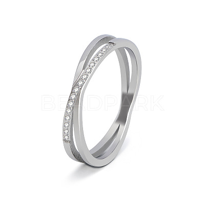 304 Stainless Steel Micro Pave Clear Cubic Zirconia Finger Rings for Women FS-WG1B662-05-1