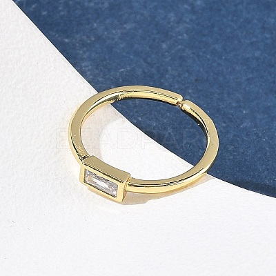 Rectangle Brass with Glass Cuff Rings for Women RJEW-Z111-05G-07-1