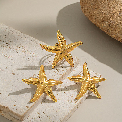 Stainless Steel Textured Starfish Stud Earring & Ring Sets FU0930-3-1