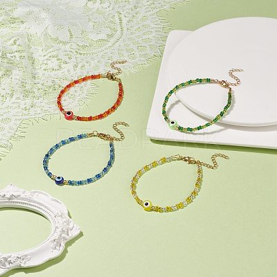 Resin Evil Eye & Glass Seed Beaded Bracelet for Women BJEW-JB08560-1