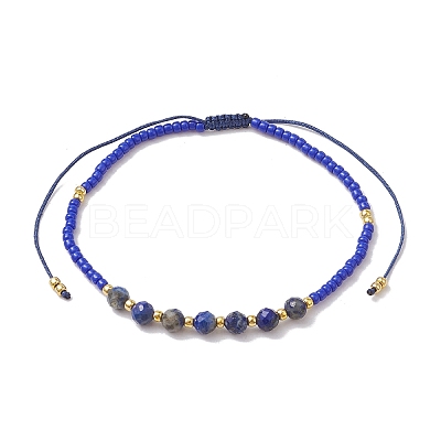 Adjustable Natural Lapis Lazuli & Seed Braided Bead Bracelets BJEW-JB10181-07-1