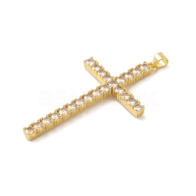 Rack Plating Brass Micro Pave Clear Cubic Zirconia Big Pendants KK-G488-08G-1