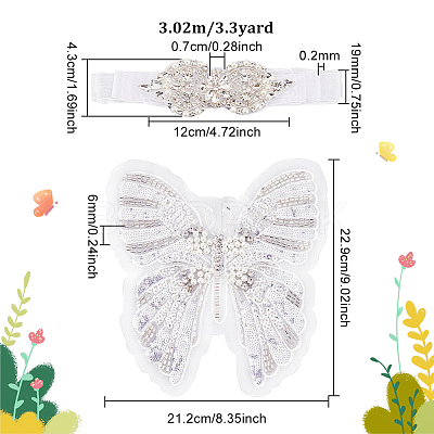 Butterfly Sequin/Paillette Embroidery Lace Applqiues DIY-FG0004-31-1