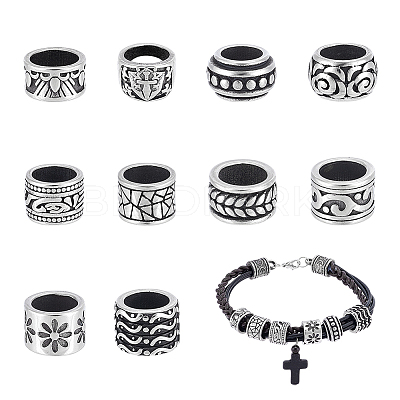 10Pcs 10 Styles 316 Surgical Stainless Steel Large Hole Beads STAS-UN0061-40-1